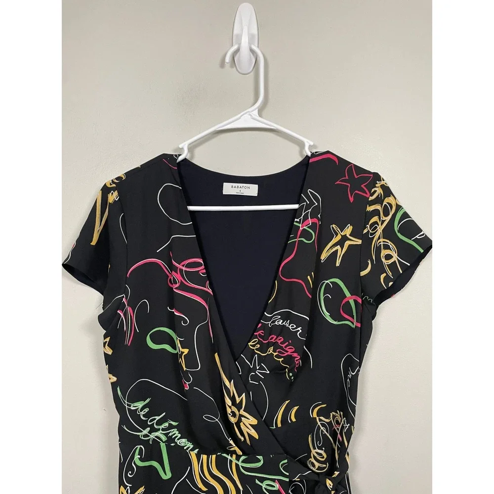 Aritzia Babaton Wallace Split Wrap Midi Dress in Doodle Print Size Small - Picture 3 of 12